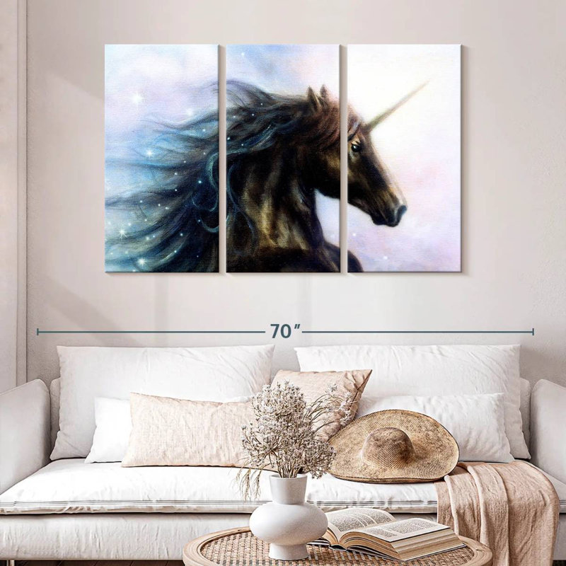 Kelan Black Unicorn, 32" H x 50" W