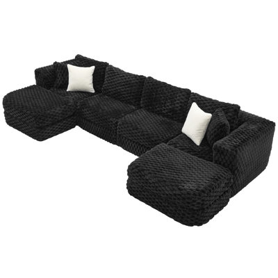 Boneless 135" Oversized 4-Seater Boneless Modular Sectional Sofa with 2 Movable Ottomans and 4 Throw Pillows