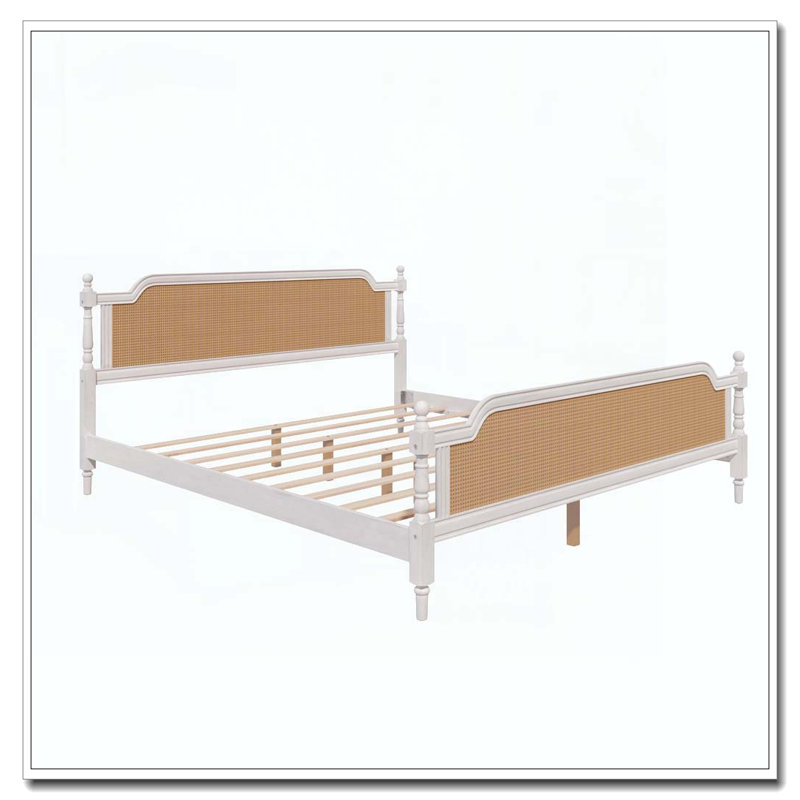Rattan King Size Bed Frame, Antique White