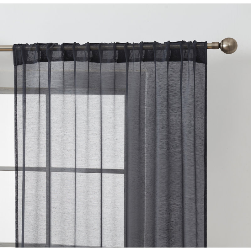 Lauren Semi Sheer Curtain Pair, Black, 54" W x 84" L