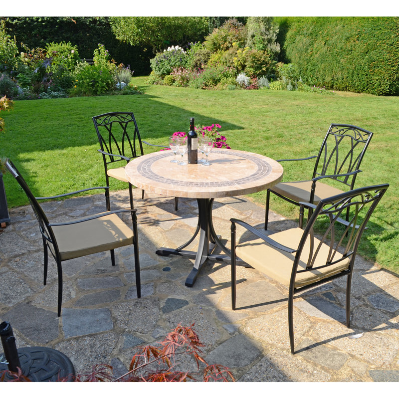Vermont Stone Dining Table with 4 ASCOT Chairs Garden Set