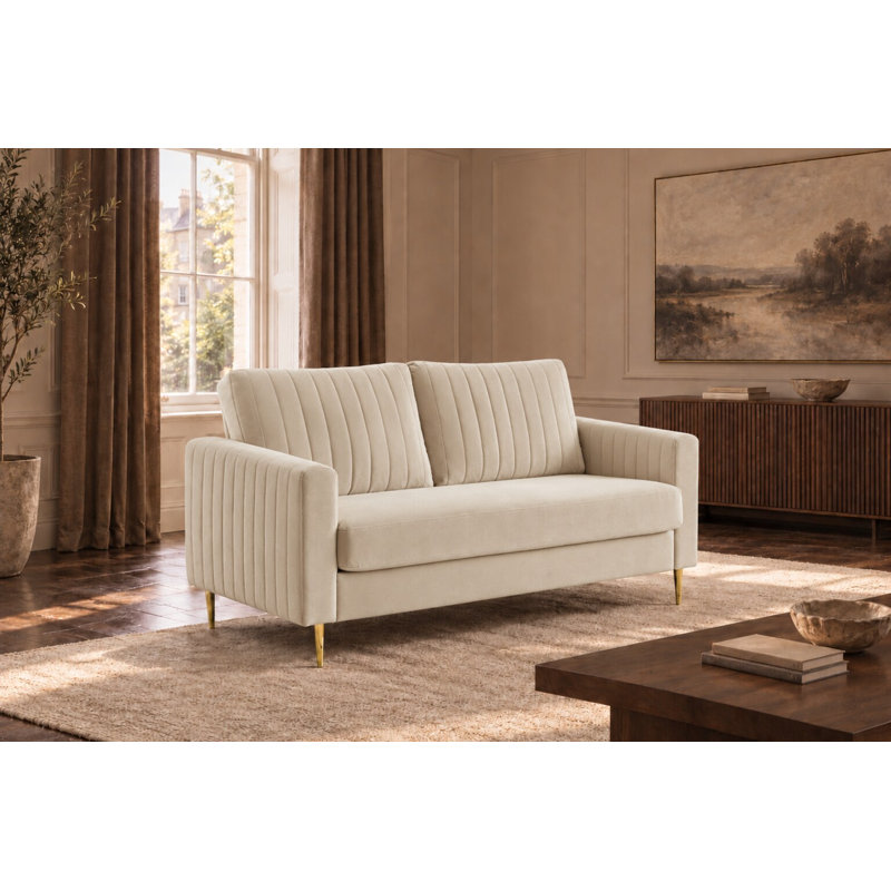 Manistee 2 Seater Velvet Sofa, Beige
