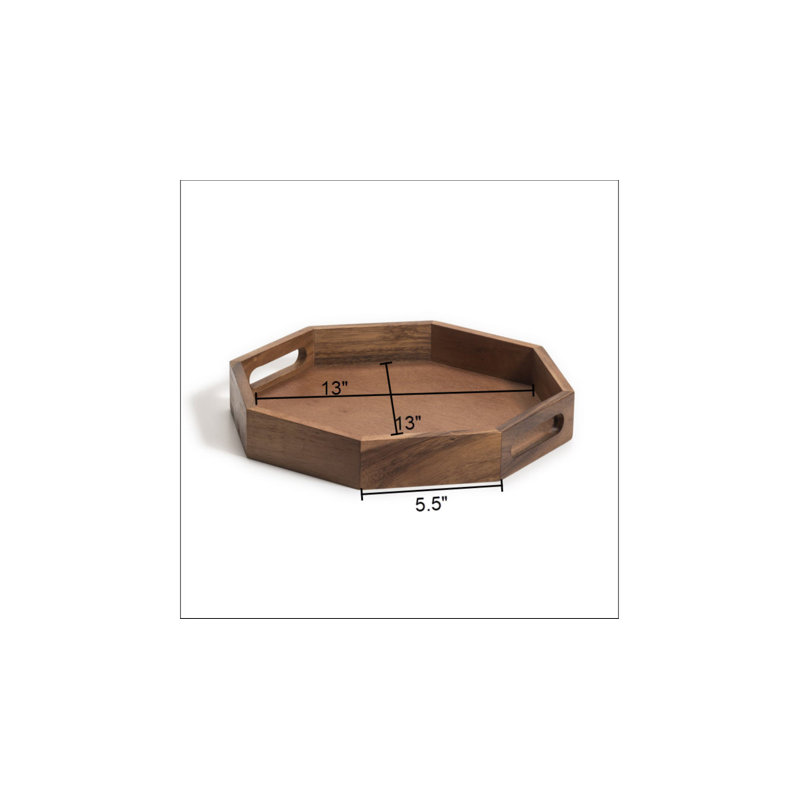 Plateau de service octogonal en bois d'acacia, L 13 po x P 13 po x P 5,5 po