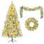 Arbre de Noël enneigé 6 pi, ensemble illuminé avec arbre, guirlande et couronne, arbre de Noël articulé artificiel avec lumières DEL colorées, 8 modes d'éclairage, pommes de pin, décoration des Fêtes pour la maison