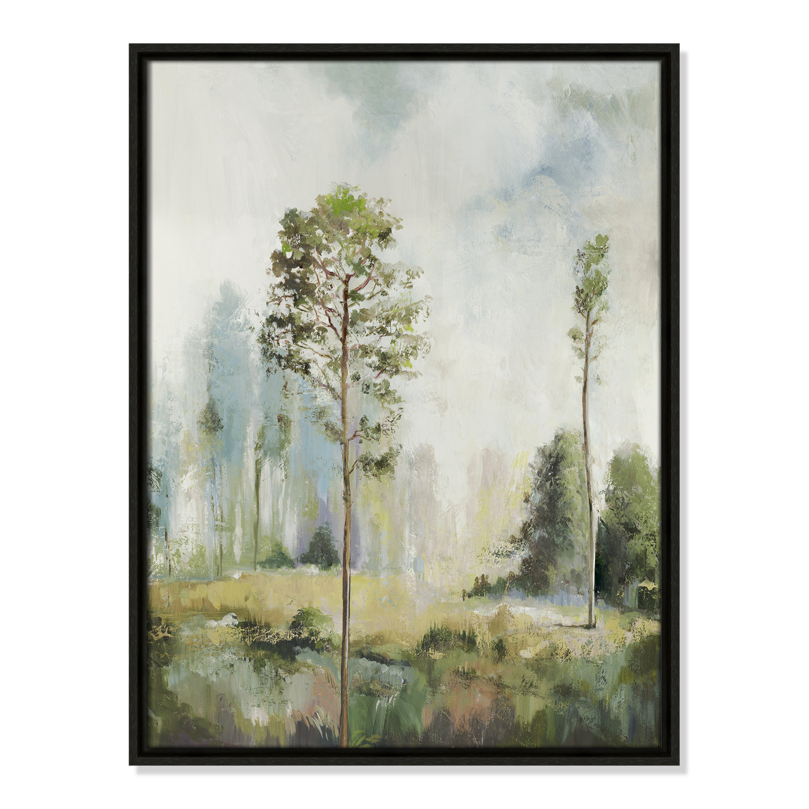 Tall Green Trees I by Teton Pearce - Floater Frame Print on Canvas, 25.5" H x 19.5" W, Espresso