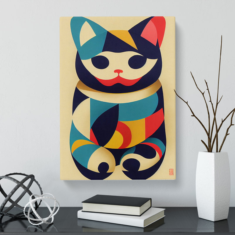 Maneki Neko Cat Abstract - Wrapped Canvas, 76cm H x 50cm W x 3cm D