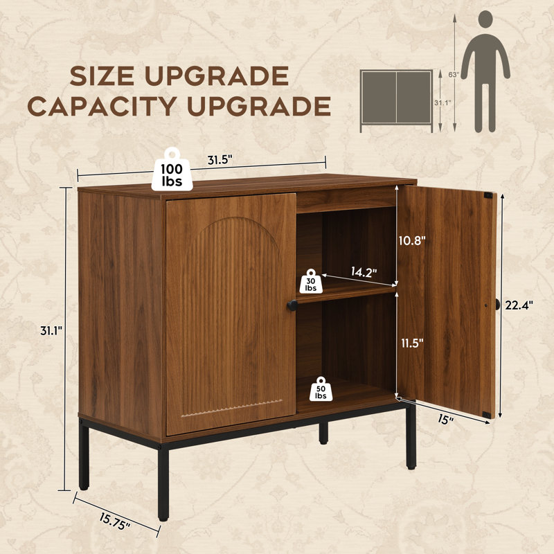 Modern Minimalist Style 31.5‘’ Wide Fluted Panel Sideboard（set Of 3）, Walnut