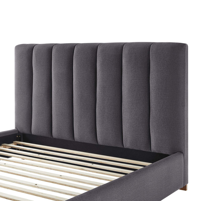 Modern Upholstered Platform Bed With Corduroy Wing Headboard, Twin, Dark Gray 1