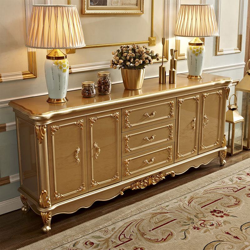 Buffet en bois massif doré, 35.04"H×94.09"L×17.32"W