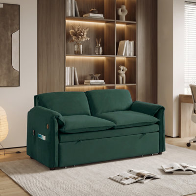 3-in-1 Convertible Sofa Bed with Adjustable Backrest, USB Charger & Side Pockets