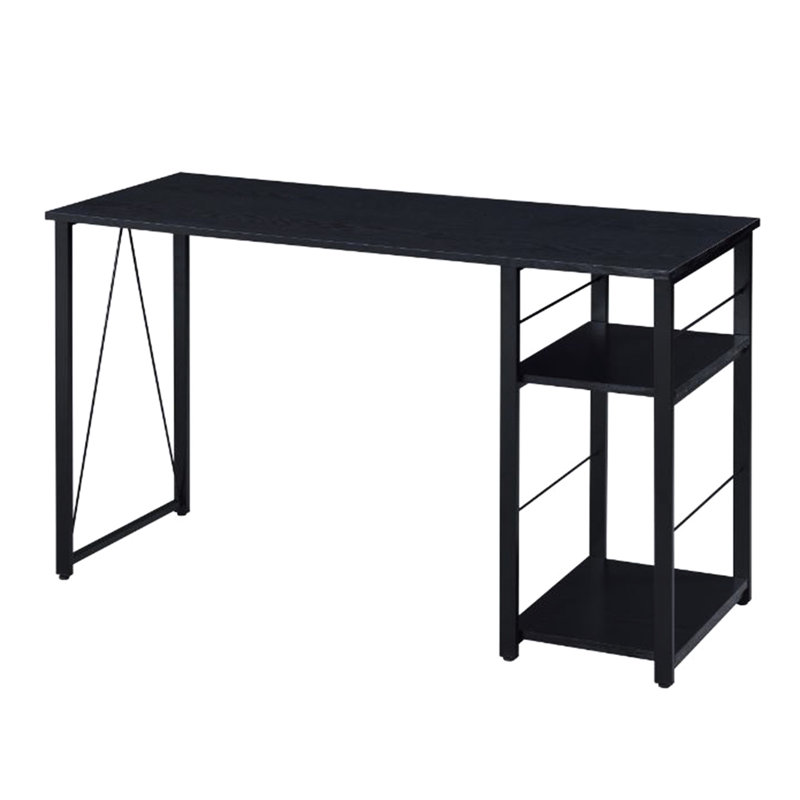 Bureau rectangulaire, tablette à 2 niveaux, structure en métal noir, hauteur 71 cm, profondeur de l'étagère 23 cm, base ouverte, hauteur du plateau 20 cm