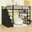Lit mezzanine double en métal avec tablettes de rangement et garde-robe