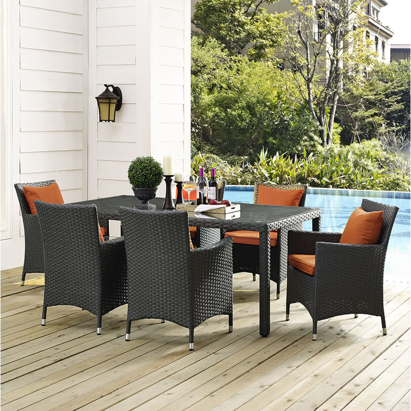 Modway Sojourn 7 Piece Dining Set, 29.5" H x 90.5" W x 63" D, Orange