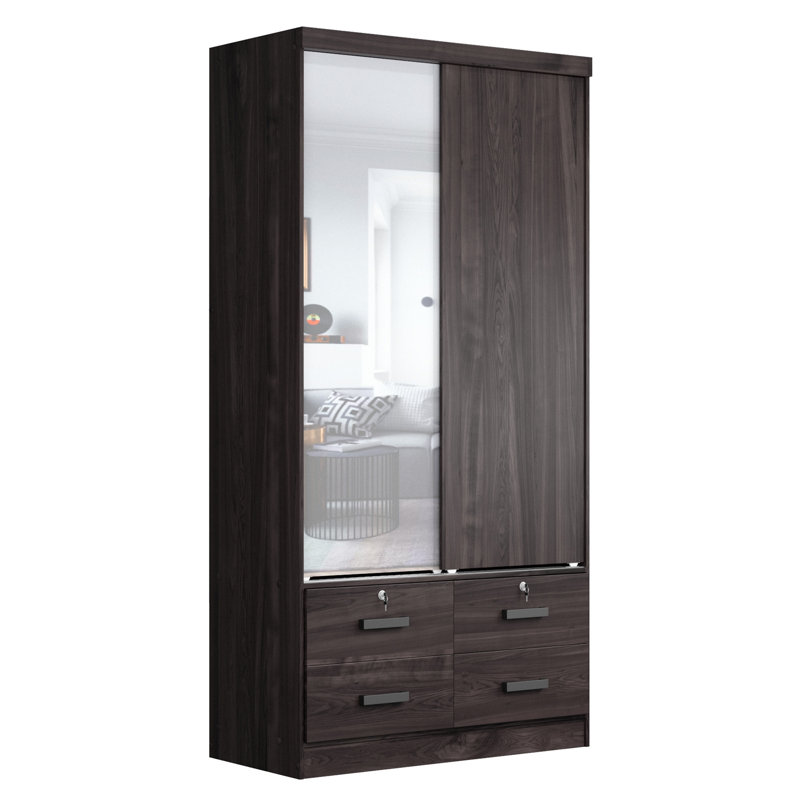 Armoire à 4 tiroirs avec miroir K tiroir, Tabac