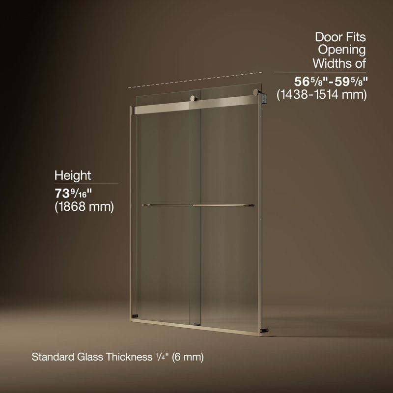 Levity 59.63" x 74" Bypass Shower Door with CleanCoat® Technology, Anodized Brushed Bronze, Crystal Clear