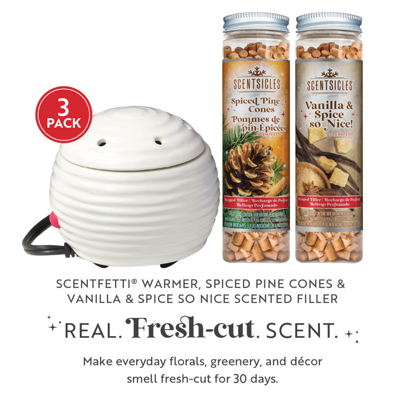 Scentsicles, White Warmer, Scentfetti 1 Spiced Pine Cones / 1 Vanilla & Spice, So Nice! - 3 Pack