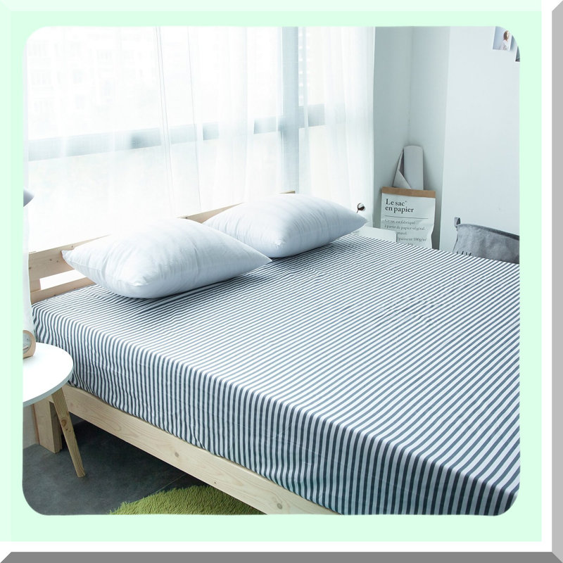 Breathable Cotton Stripe Fitted Sheet - Deep Pocket Single Bottom Sheet - Soft & Cozy Bedding - Striped Bed Sheet Without Pillowcases - 15" Pocket