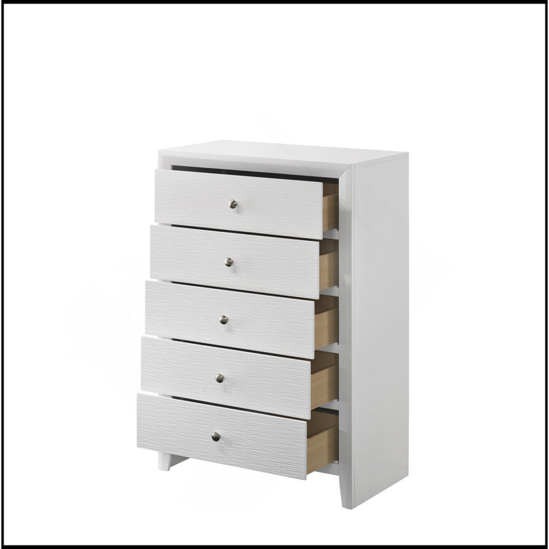Commode 5 tiroirs 1Pc, Blanc