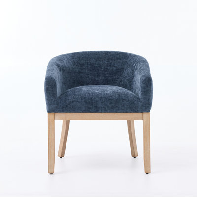 Mid Century Modern Upholstered Barrel Dining Chairs With Arms,Farmhouse Linen Kitchen & Dining Room Chairs With Natural Hardwood Frame, 19" W Accent Chairs For Living Room,Single Pack,Blue