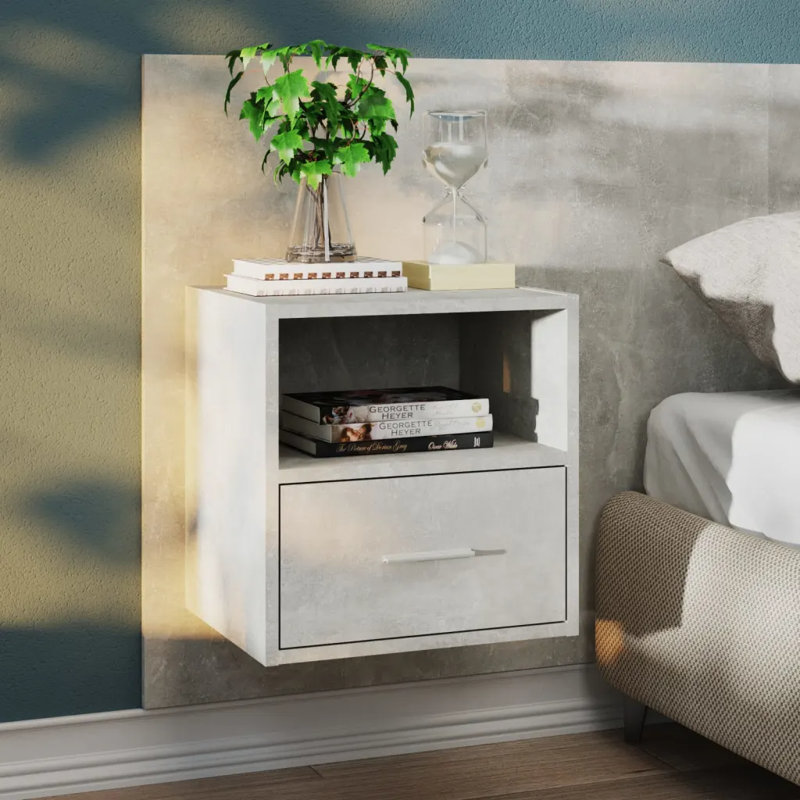 Jaicee Wall-mounted Bedside Cabinet, Set of 2, Concrete Grey