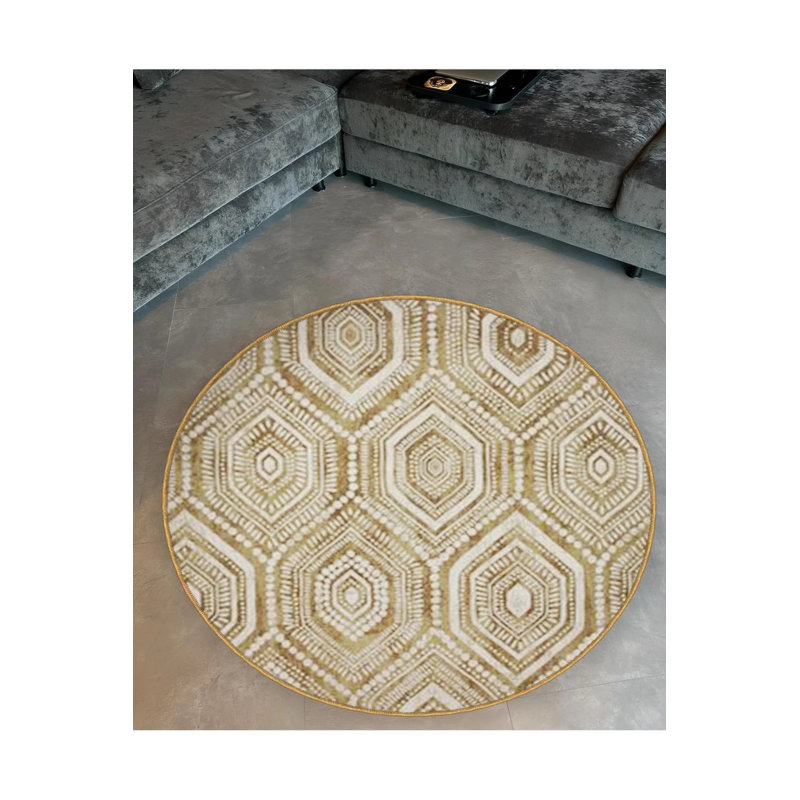 Beige Traditional Patterned Round Woven Base Vintage Decorative Carpet, Round 2'8"