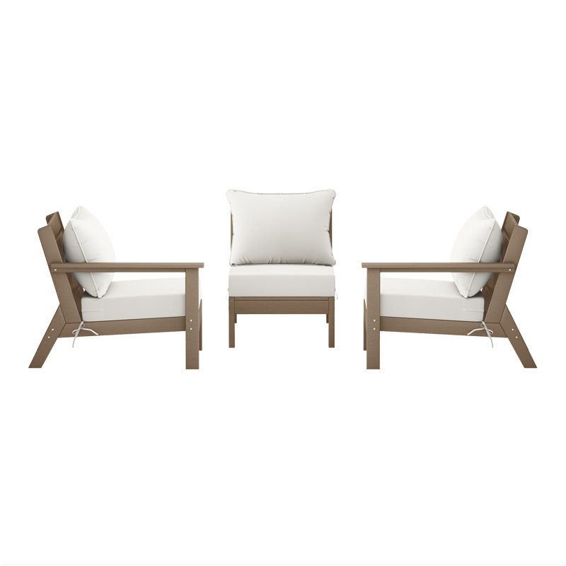 3-Piece Deep Seating Set With Cushions, Light Brown, White