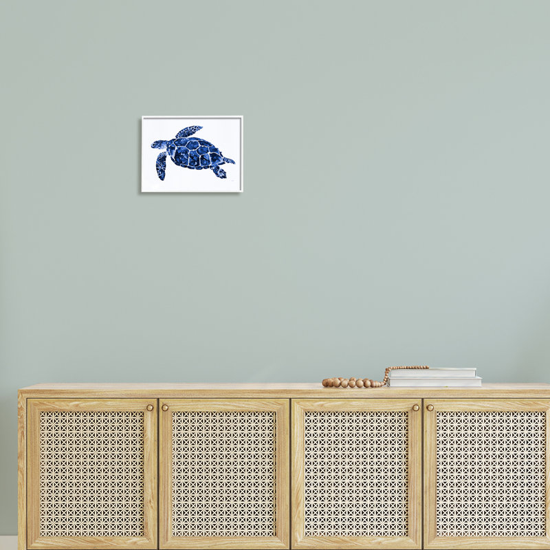 Tortue bleue mouchetée, H 11 po x l 14 po x P 1,5 po, Giclée encadrée blanc bord de mer