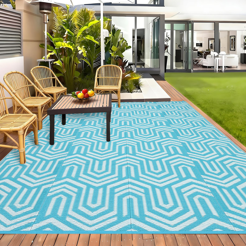 Tapis d'extérieur Modern Modern, Rectangle 120 po x 96 po, Bleu