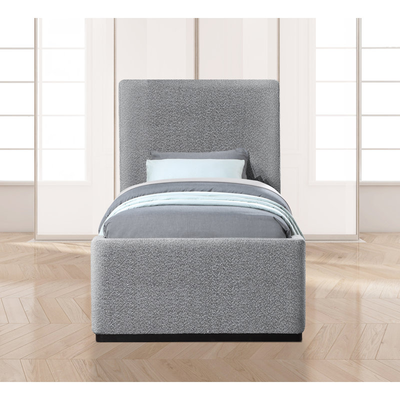Oliver Boucle Fabric Queen Bed, Twin, Grey Boucle Fabric