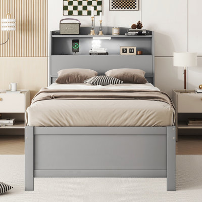 Costanzo 3 Drawers Standard Bed with Bookcase Lighted Headboard and Trundle