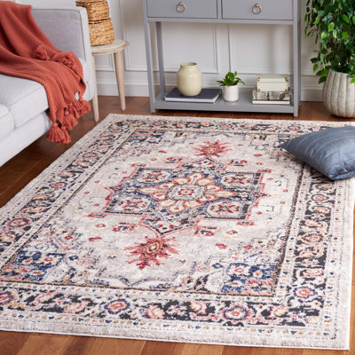 Tapis oriental en polypropylène tissé à la machine en beige / bleu