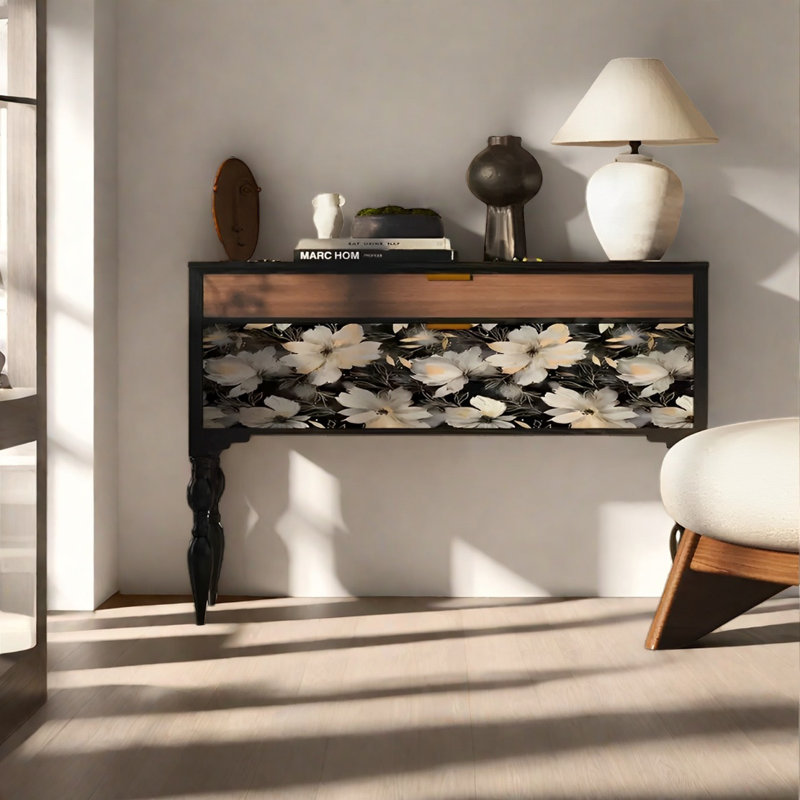 Retro Classical Art Console Table with Drawers, Black