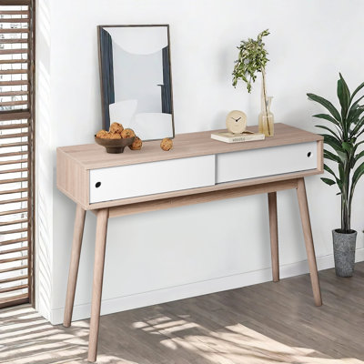 29.5"h Natural Entryway Console Table With 2 Sliding Doors And 4 Legs For Hallway And Living Room