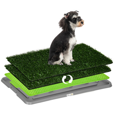Dog Grass Pad With Tray, 26" X 16", Grass Pad For Potty Training Dogs, 2 Pack Of Artificial Washable Grass Pee Pads For Indoor Outdoor Use, Green