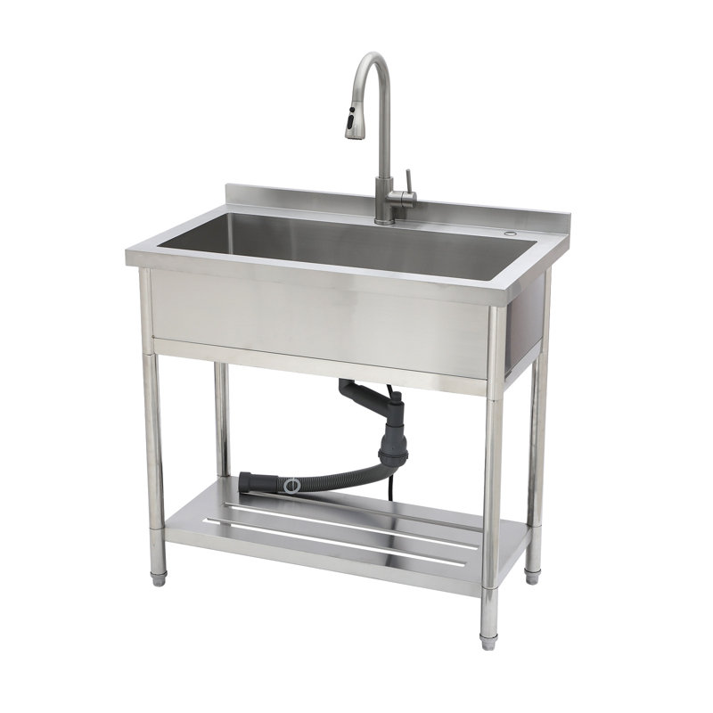 36"L x 21"W Commercial Laundry Sink Freestanding Stainless Steel Utility Kitchen Sink with Open-shelf,Kitchen Faucet