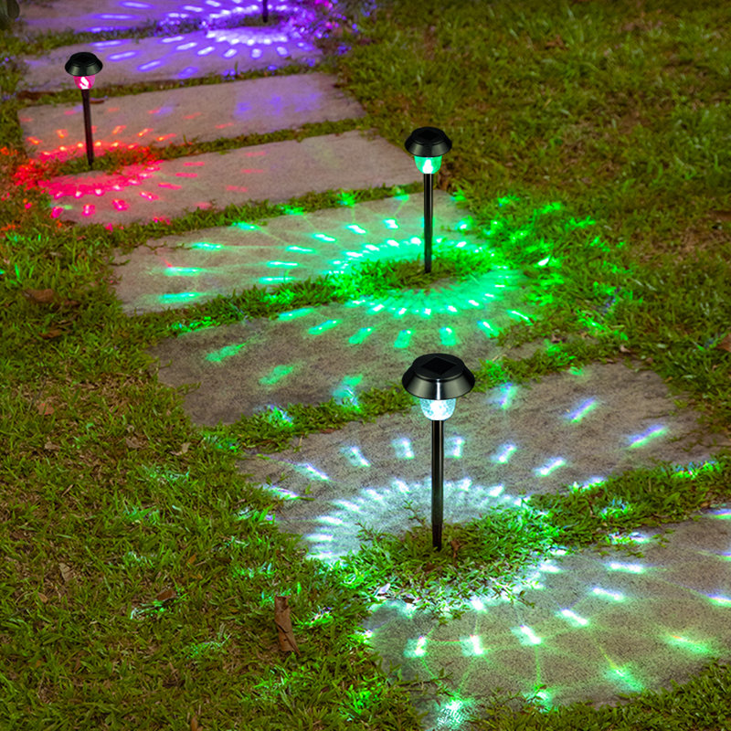 4 pièces en acier inoxydable à énergie solaire blanc chaud / RVB lumières de pelouse de jardin à changement de couleur, piquets de jardin extérieurs imperméables à DEL, sentier de paysage, allées décoratives, interrupteur automatique à détecti