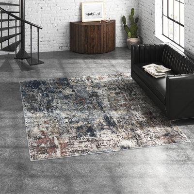 Tapis bleu marine / beige / gris à motif abstrait Sascha