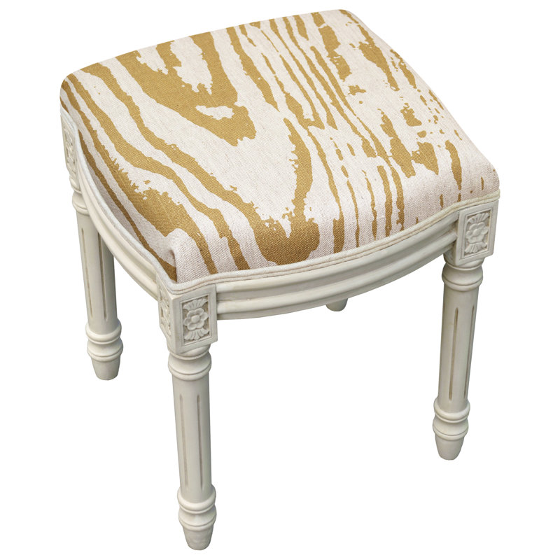 Tabouret de coiffeuse en faux bois Chartreuse, Blanc antique, Brun clair