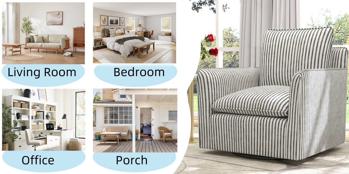 Romines 29.7" W Modern Soft Stripe Upholstered Swivel Barrel Chair with Removable Cushion (Set of 2)