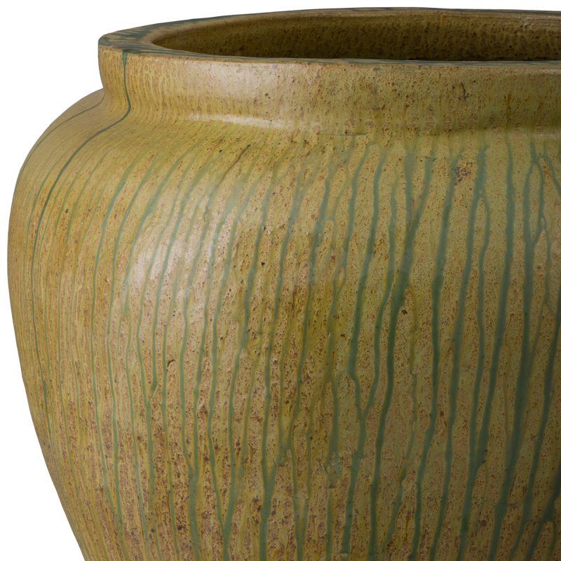 Distressed Antique Ceramic Round Planter with Drainage Hole, 31" H x 31" W x 31" D