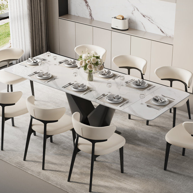9-Piece Extendable Dining Table Set With 63-95" Rectangular Dining Table & 8 Faux Leather Chairs, 9 Pieces: Table, 8 Chairs