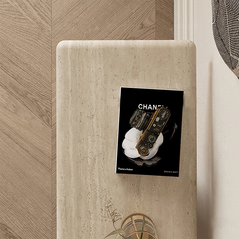 Console rectangulaire en travertin blanc avec acier au carbone, H 47,24 po x l 15,75 po x P 33,46 po
