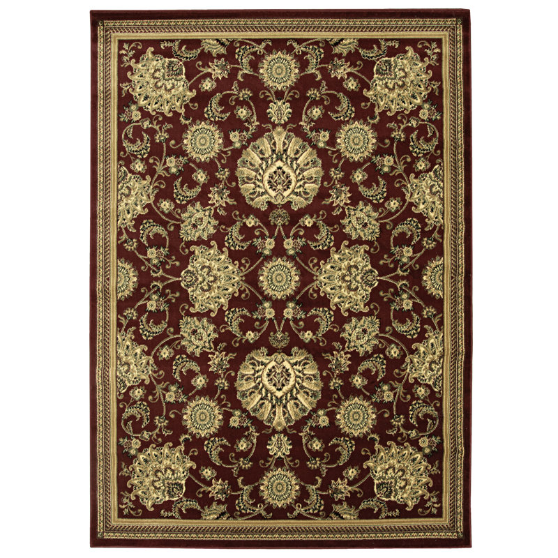 Tapis rouge / brun tissé à la machine Rohit, Rectangle 7 pi 9 po x 11 pi