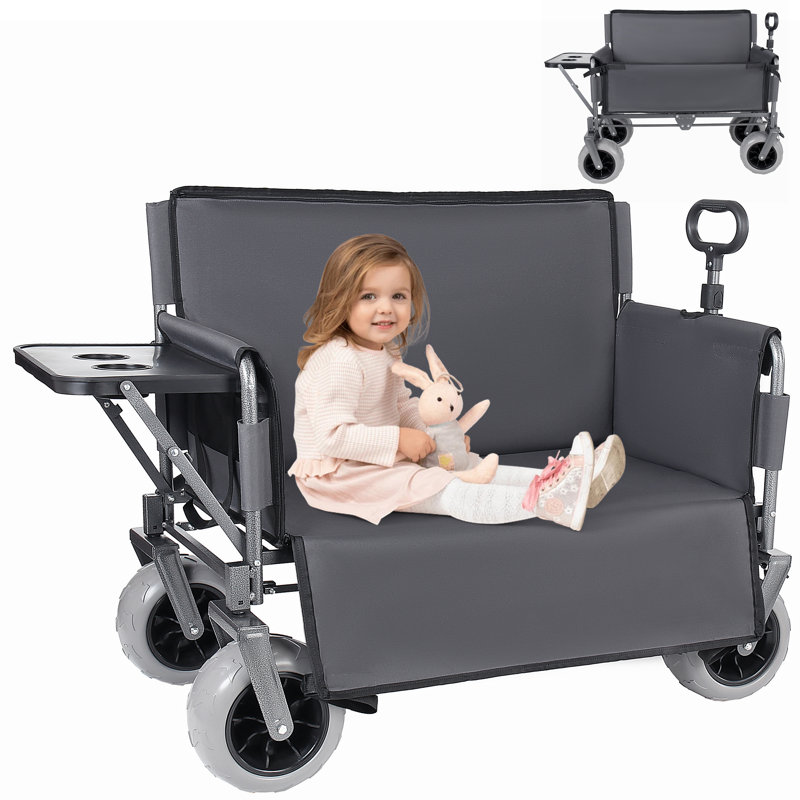 Chariot pliant avec table pliante arrière et porte-gobelets, chariot d'extérieur d'une capacité de 500 lb, Gris