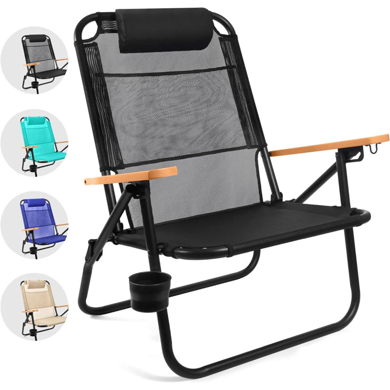 Adeodata Folding Beach Chair, Black, Black