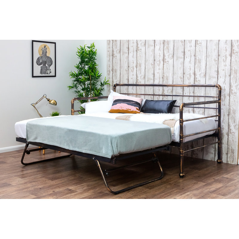 Irasburg Metal Daybed with Trundle, No Mattress Required, No Mattress Required, Black Antiqued
