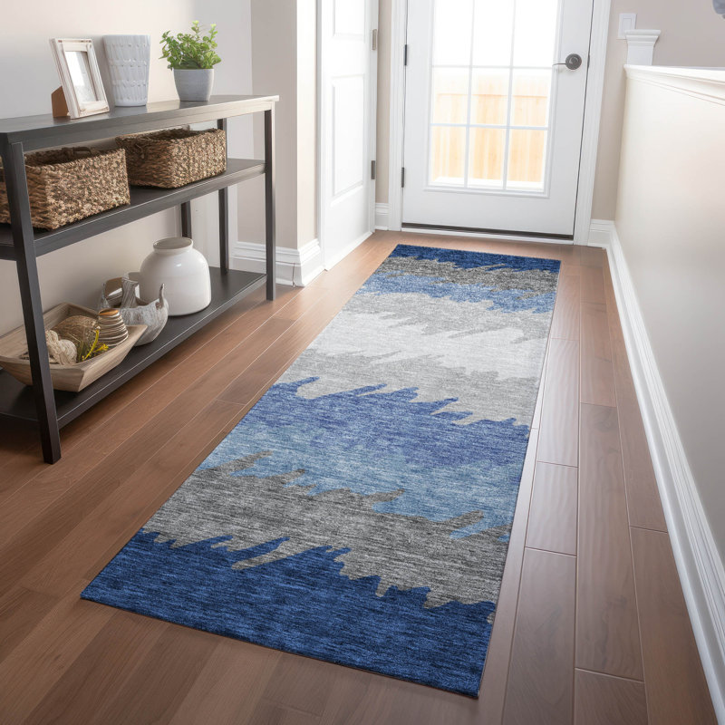 Premium Machine Washable Tweedy Navy Rug, Runner 2'3" x 7'6"