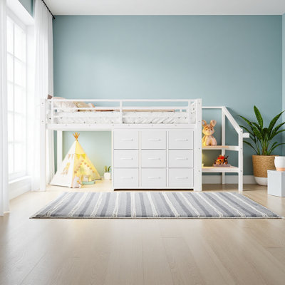 Twin Low Loft Bed With Multi-Storage Spaces