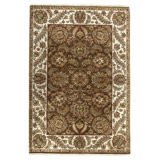 Hand Knotted Wool Oriental Area Rug in Brown And Ivory