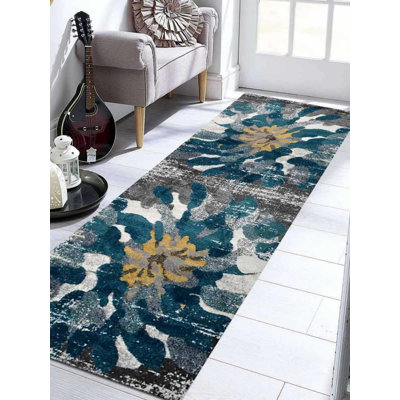 Tapis Crayton fabriqués à la machine en polypropylène chauffant - couleur bleu argenté, conception moderne abstraite, tapis à poils courts faits à la machine pour le salon, la chambre à coucher 